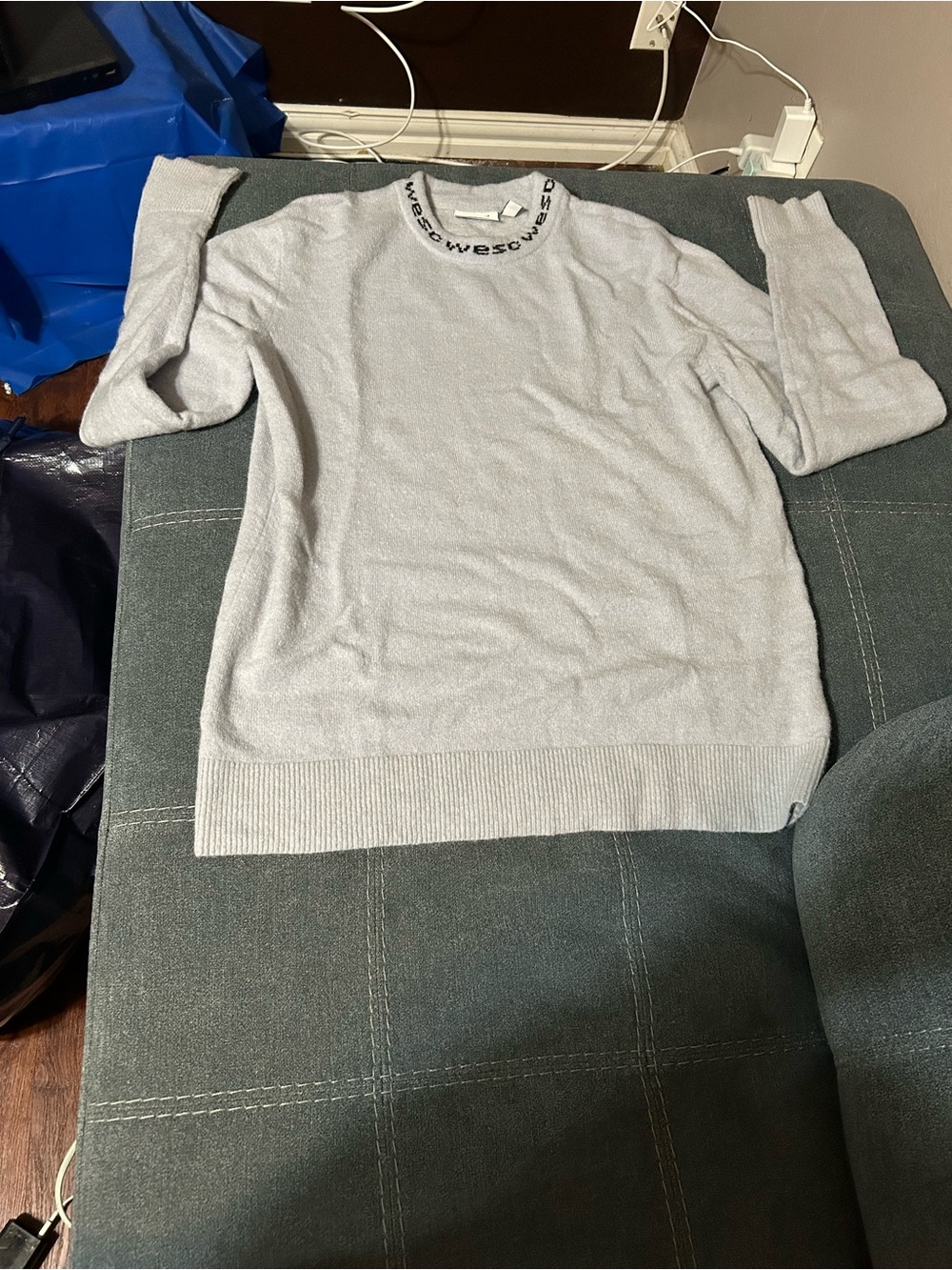 Wesc Light Gray Crewneck Sweater with Logo Neck made in Sweden